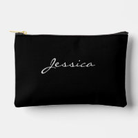 Solid Black Script Minimal Modern Travel Cosmetic
