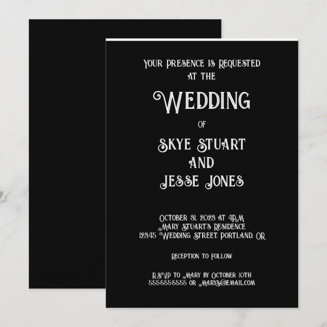 Solid Black Wedding Invitation (Front/Back)