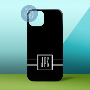 Solid Black with Triple Monogram iPhone 16 Plus Case