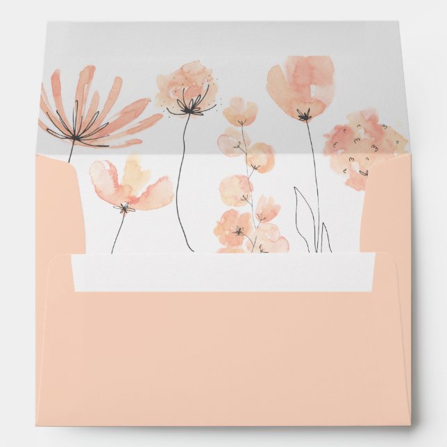 Solid Blush & Blooms Watercolor Floral Invitation Envelope (Back (Bottom))