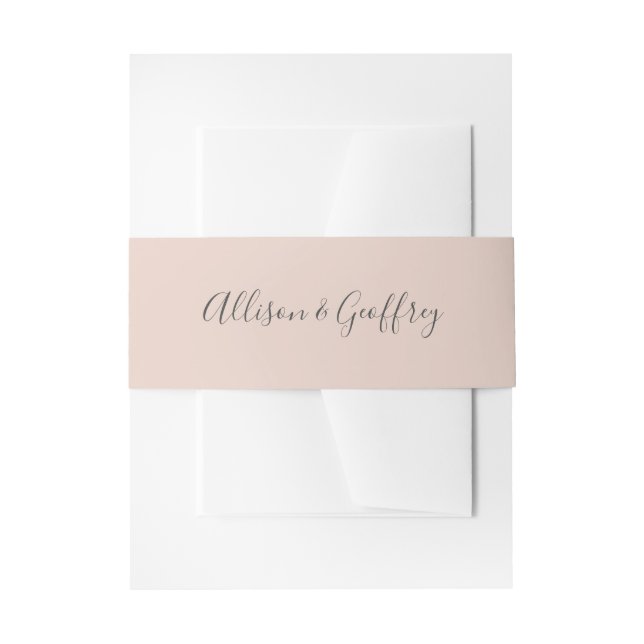 Solid Blush & Grey Calligraphy Script Wedding Invitation Belly Band (Front Example)
