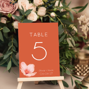 Solid bold Bright orange modern wedding Table Number
