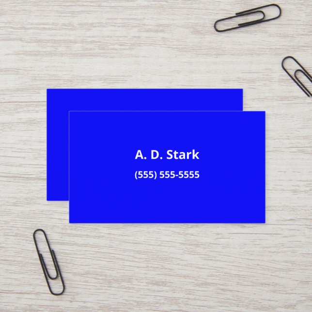 Solid Bright Blue Minimalist Business Cards (Front/Back In Situ)
