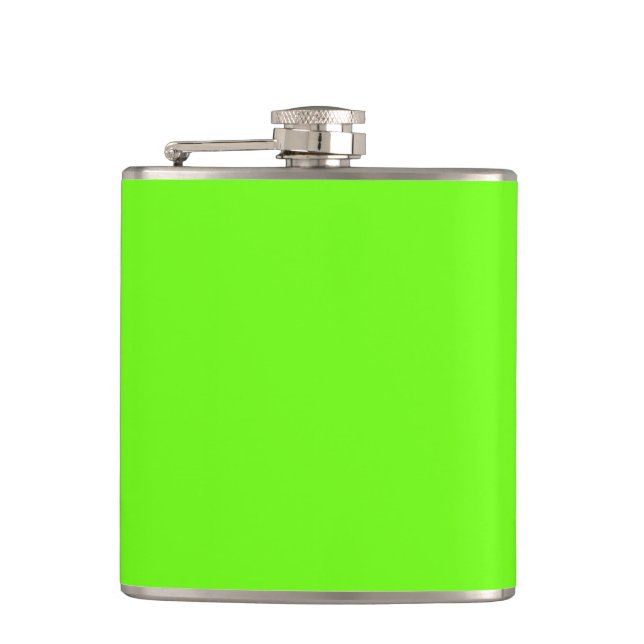 Solid bright green colour hip flask (Front)