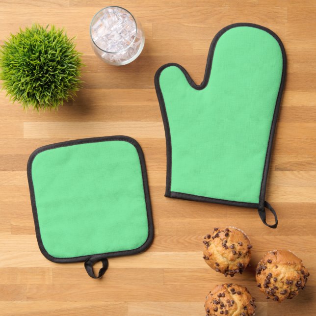 Solid Bright Lime Green Oven Mitt Set (Top Down)