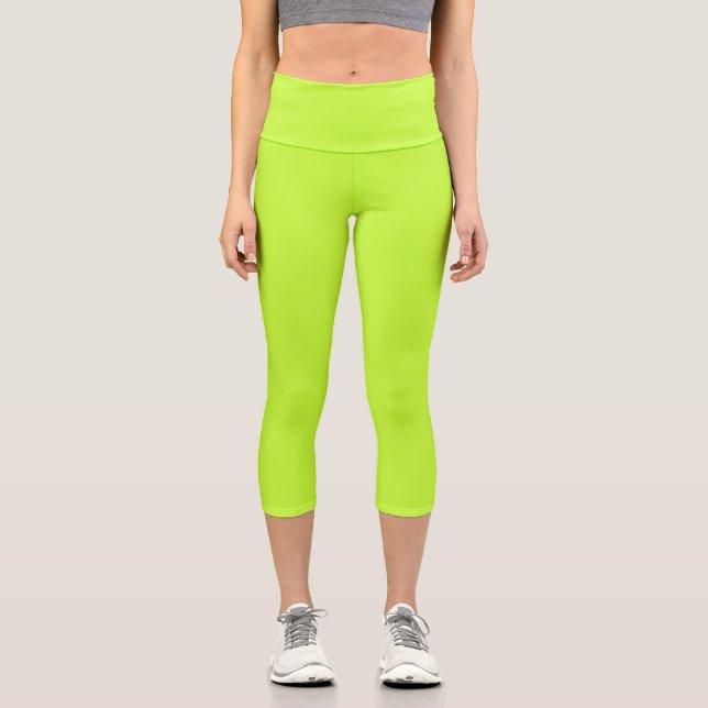 Solid bright lime light green capri leggings (Front)