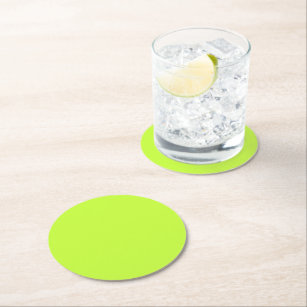 Solid bright lime light green round paper coaster