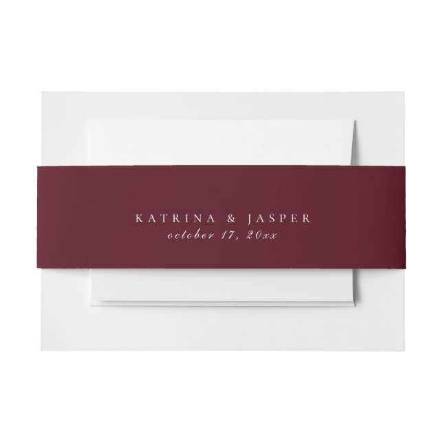 Solid Burgundy Red Colour Wedding Invitation Belly Band (Front Example)