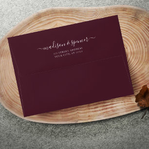 Solid Burgundy Red Elegant Modern Wedding 5x7 Envelope