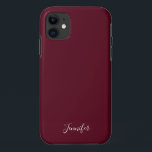 Solid Burgundy Wine Colour Chic Custom Monogram iPhone 11 Case<br><div class="desc">Chic solid colour phone case in burgundy,  my favourite shade of dark red. A gorgeous wine colour with your pretty custom monogram. Personalise with your name in elegant white script.</div>