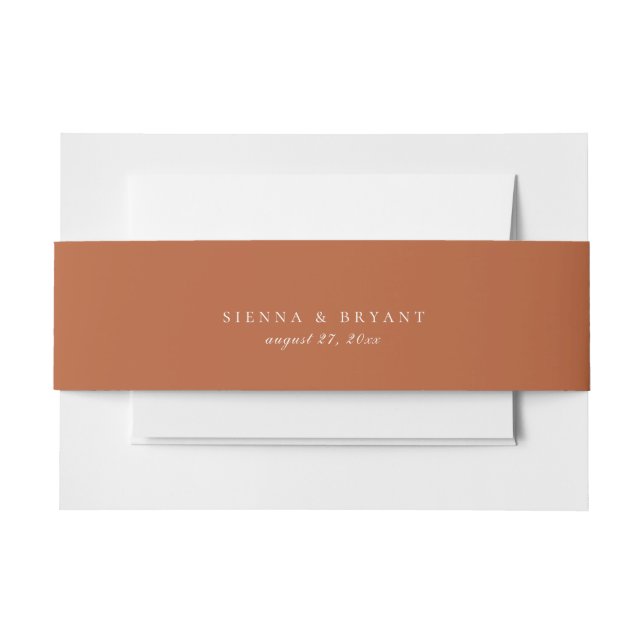 Solid Burnt Rust Orange Colour Wedding Invitation Belly Band (Front Example)