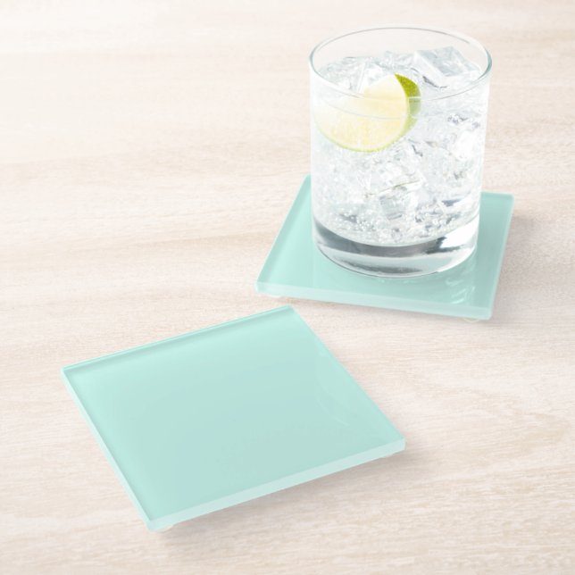 Solid cameo green mint soft turquoise glass coaster (Angled)