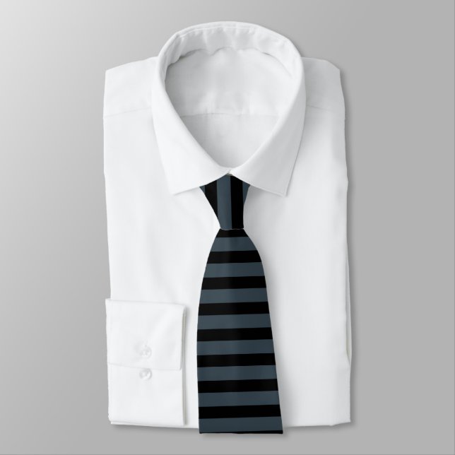 Solid Charcoal Black Shade Minimalist Striped Chic Tie (Tied)