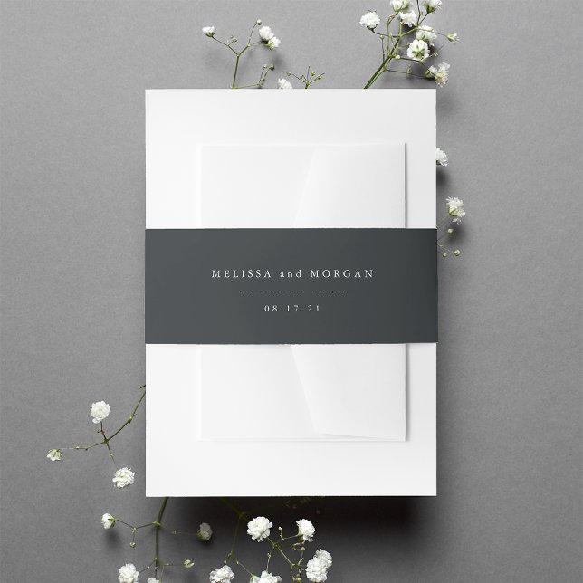 Solid Charcoal Off-Black Personalised Wedding Invitation Belly Band (Creator Uploaded)