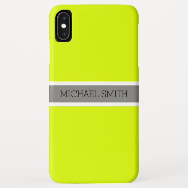 Solid Chartreuse Modern Grey Ribbon Elegant Name Case-Mate iPhone Case (Back)