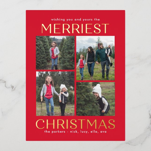 Solid Clean Collage FOIL Christmas Card Postcard (Front)