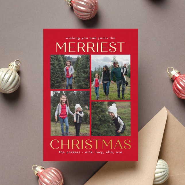 Solid Clean Collage FOIL Christmas Photo Card (Creator Uploaded)