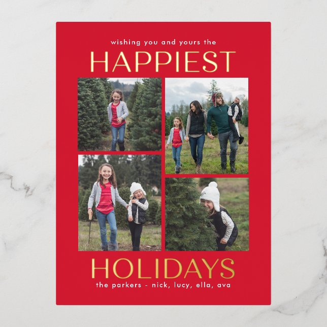 Solid Clean Collage FOIL Holiday Card Postcard (Front)