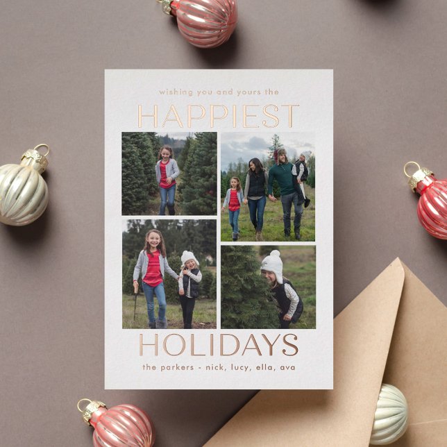 Solid Clean Collage FOIL Holiday Photo Card (Creator Uploaded)