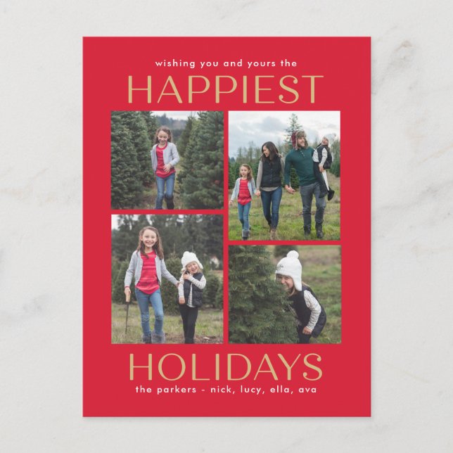 Solid Clean Collage Holiday Postcard (Front)