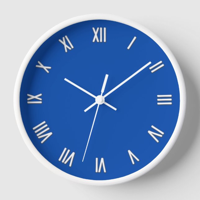 Solid Cobalt Blue White Numbers Round Wall Clock (Front)