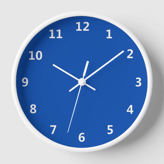 Solid Cobalt Blue with White Numbers Wall Clock (Front)
