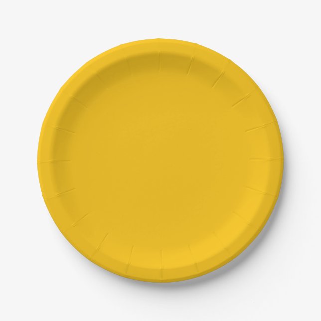 Solid color deep lemon mustard yellow paper plate (Front)