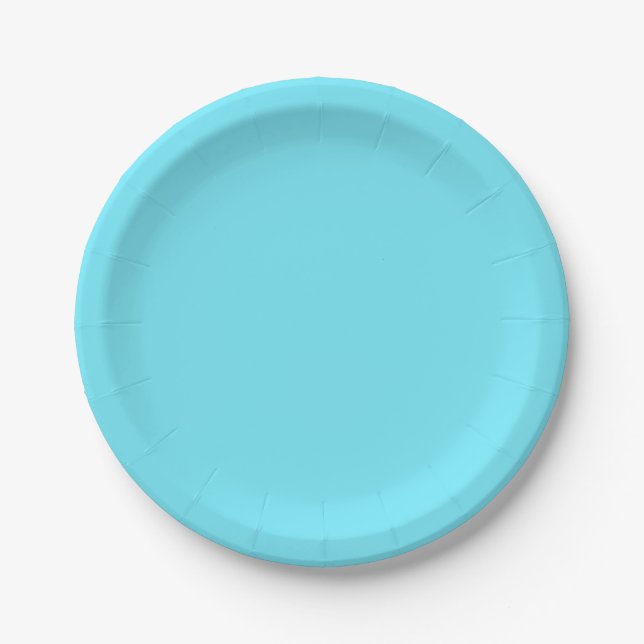 Solid color electric light aqua blue paper plate (Front)