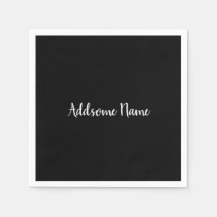 Solid Color Modern Basic Black Monogrammed Napkins