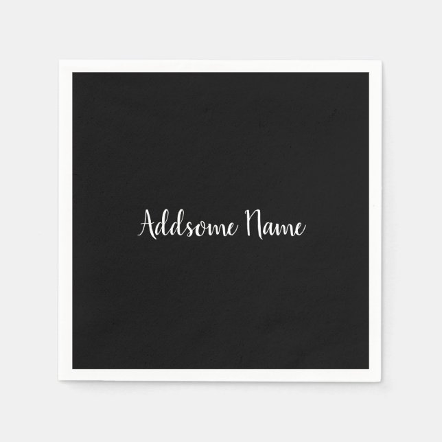 Solid Color Modern Basic Black Monogrammed Napkins (Front)