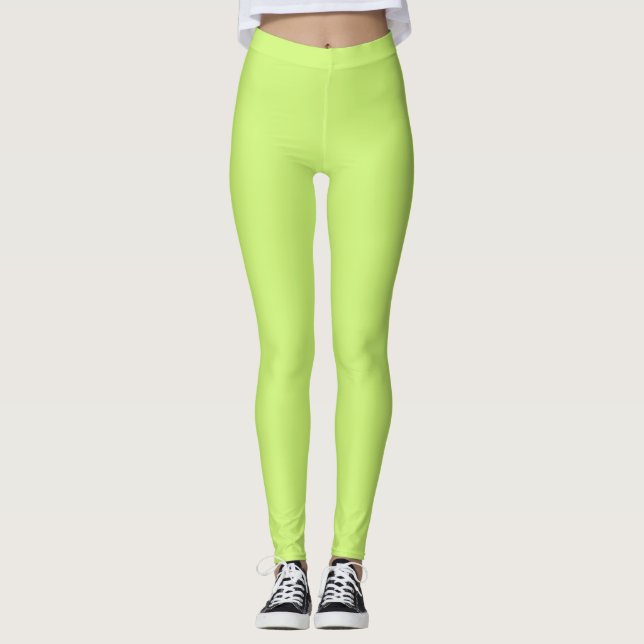 Solid color soft light lime green leggings (Front)