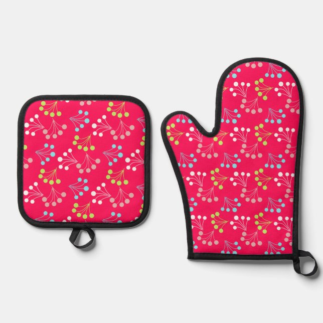 Solid colour berries simple pattern retro sixties  oven mitt & pot holder set (Front)