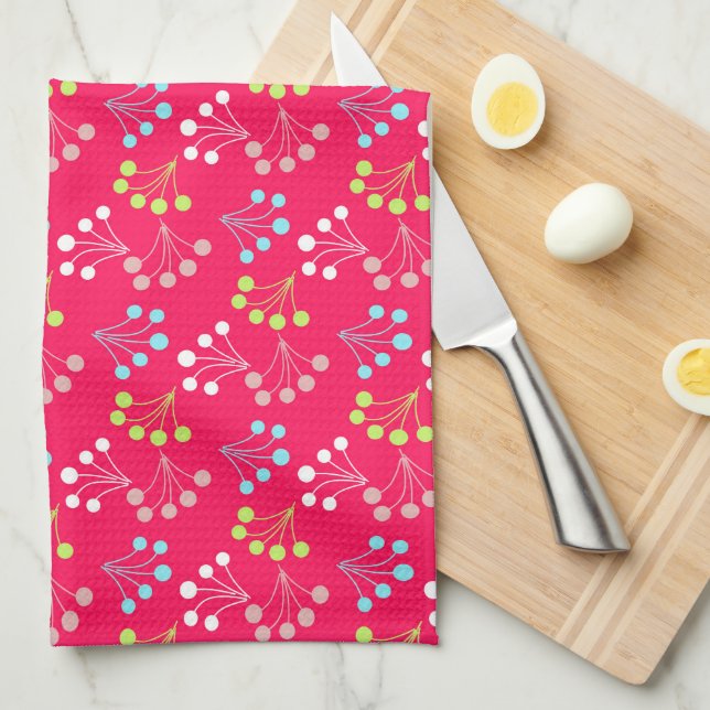 Solid colour berries simple pattern retro sixties  tea towel (Quarter Fold)