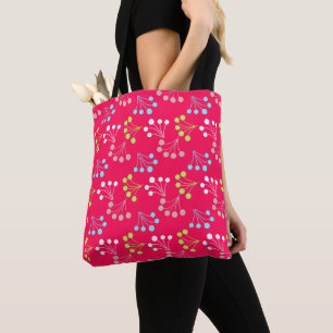 Solid colour berries simple pattern retro sixties tote bag