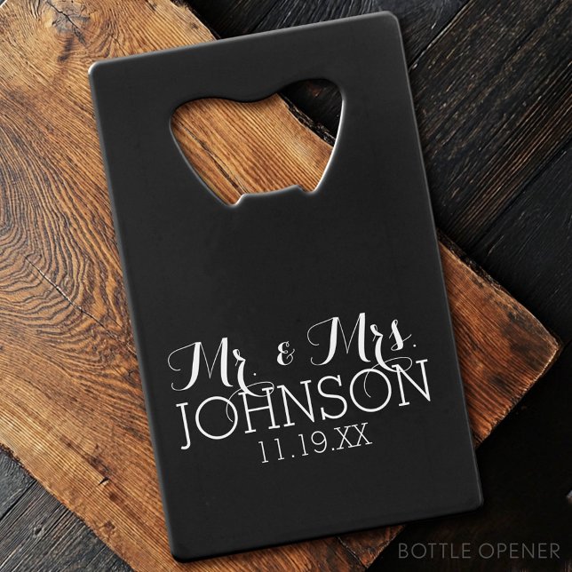 Solid Colour Black Mr & Mrs Wedding Favours (Custom Bottle Opener)