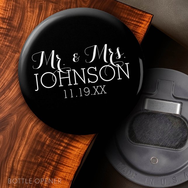 Solid Colour Black Mr & Mrs Wedding Favours Bottle Opener (Custom Bottle Opener)