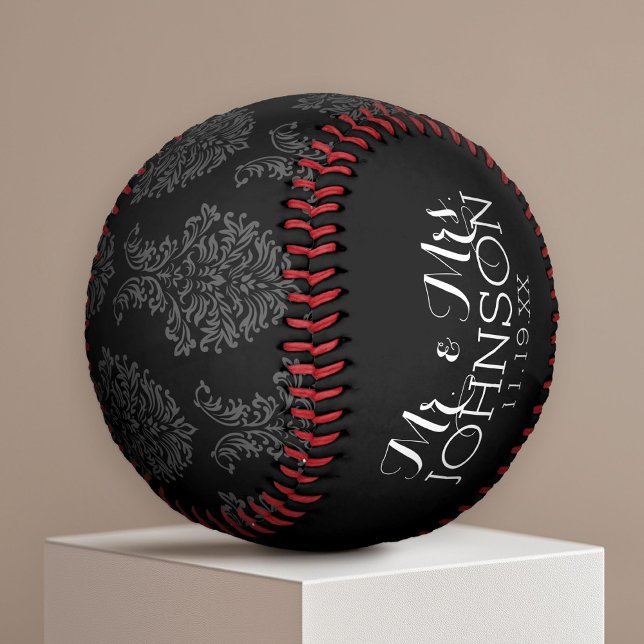 Solid Colour Black Mr & Mrs Wedding Memento Baseball (Creator Uploaded)