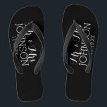 Solid Colour Black Mr & Mrs Wedding Memento Flip Flops<br><div class="desc">A bold colour with chic fonts make a statement piece for a reception favour or anniversary party. Items are easier to customise when you replace all text and photos first. If your art still needs to be adjusted, click on the Customise This button. This will take you to a design...</div>