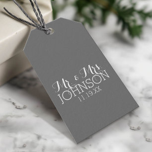 Solid Colour Charcoal - Mr & Mrs Wedding Favours Gift Tags