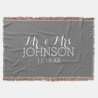 Solid Colour Charcoal - Mr & Mrs Wedding Favours Throw Blanket