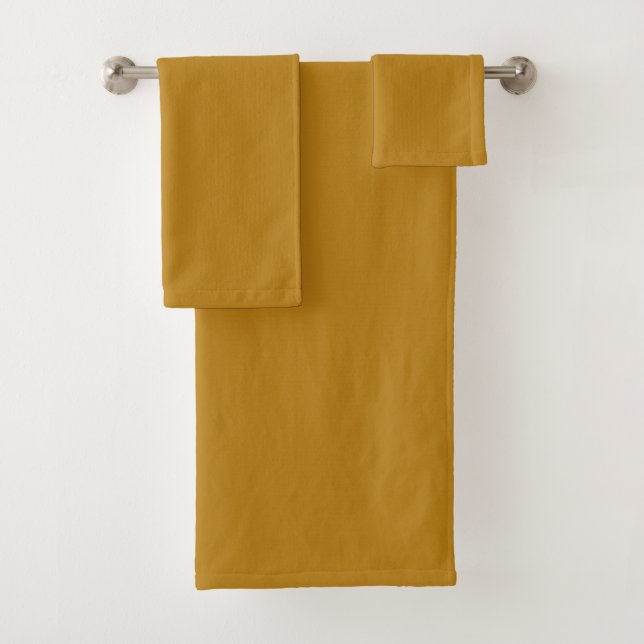 Solid colour dark mustard brownish yellow bath towel set (Insitu)