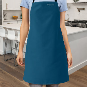 Solid Colour Dark Teal Blue template White Script Apron