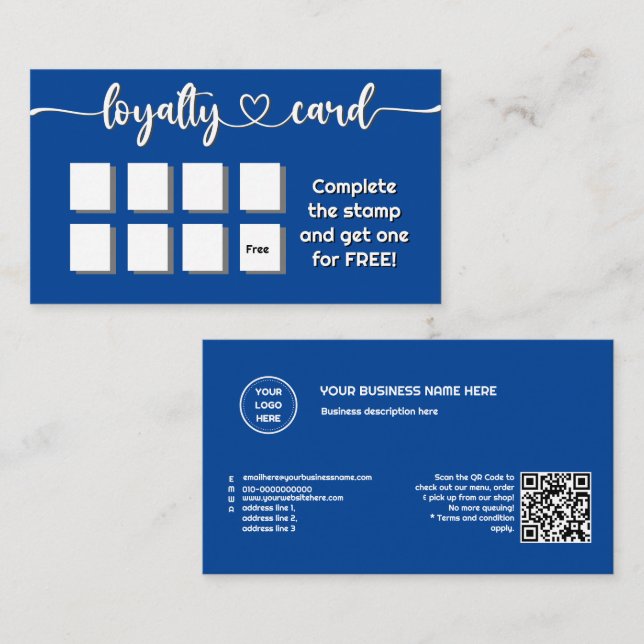 Solid Colour Deep Blue Add Your Logo QR Code Loyalty Card (Front/Back)
