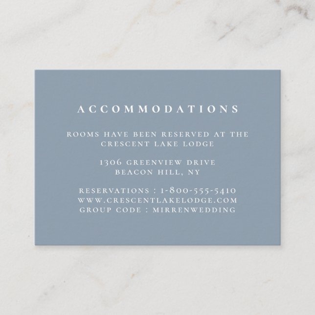 Solid Colour Dusty Blue Wedding Accommodations Enclosure Card (Front)