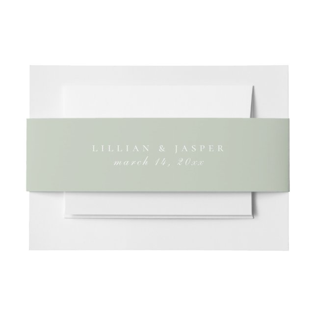 Solid Colour Dusty Sage Green Wedding Invitation Belly Band (Front Example)
