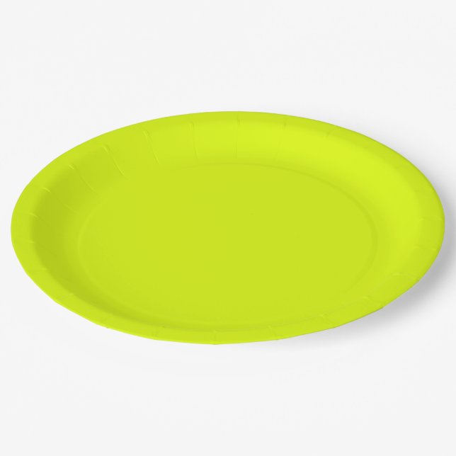 solid colour fluorescent  yellow background paper plate (Angled)