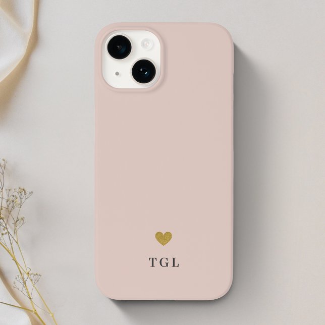 Solid Colour Gold Heart Monogram Dusty Pink Case-Mate iPhone Case (Creator Uploaded)