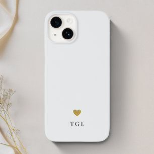 Solid Colour Gold Heart Monogram Light Grey Case-Mate iPhone 14 Case