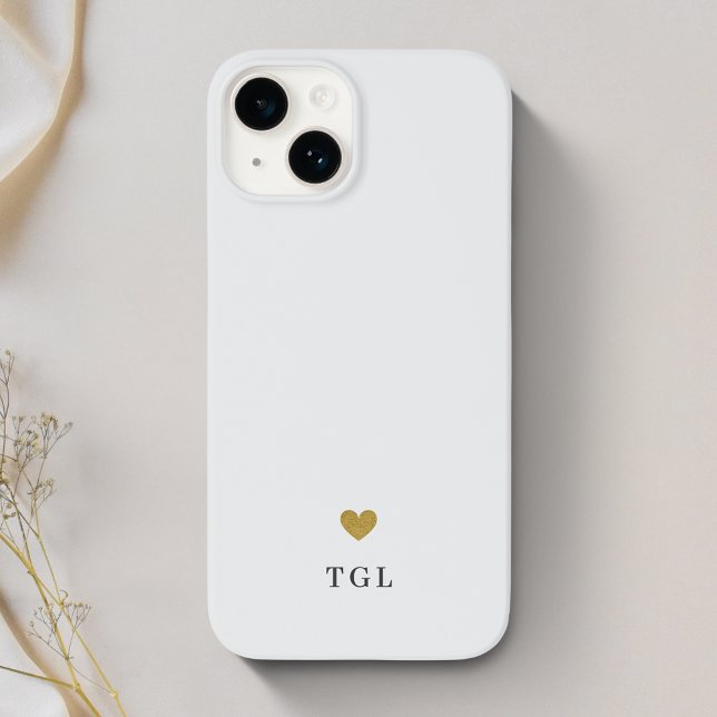 Solid Colour Gold Heart Monogram Light Grey Case-Mate iPhone Case (Creator Uploaded)