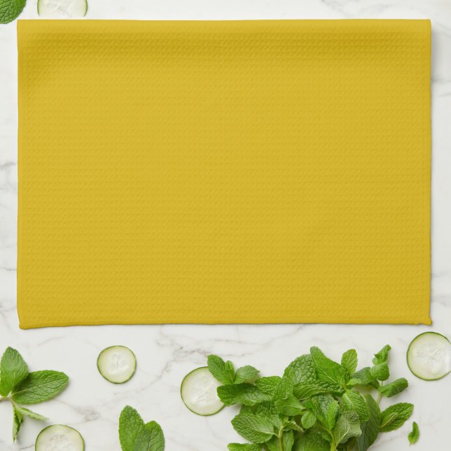 Solid colour goldenrod plain mustard yellow tea towel (Folded)